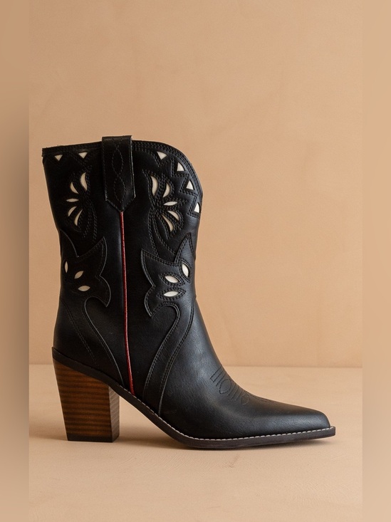 Oasis Society Shoes - Floral Cutout Paneled Western Boots - Oasis Society